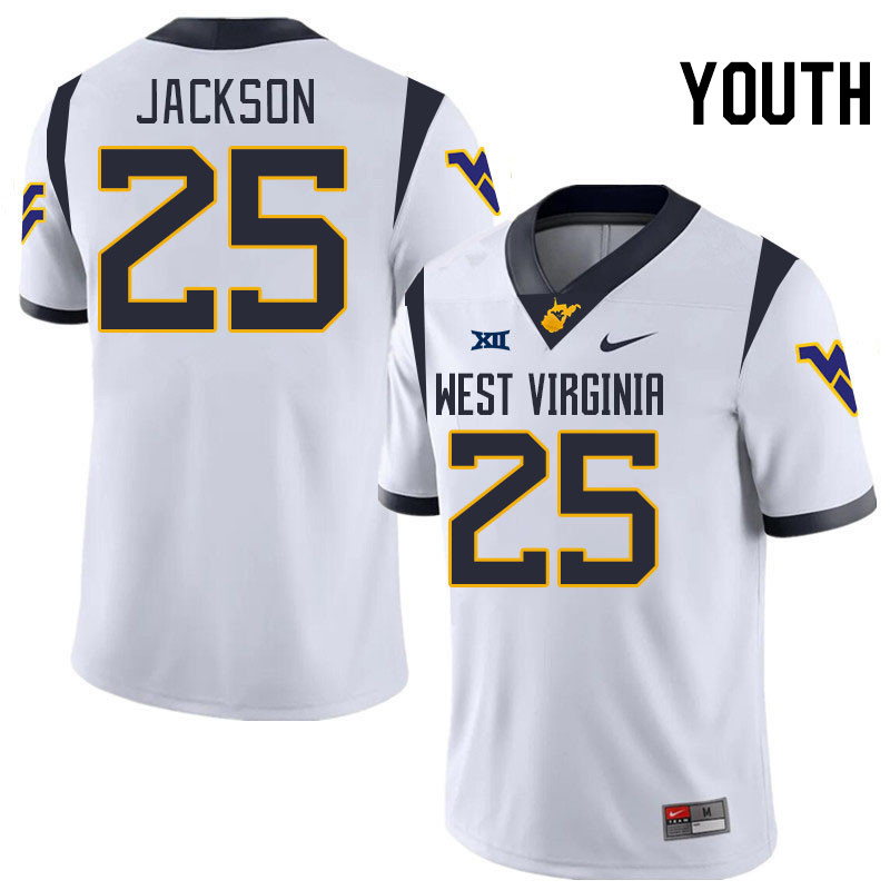 Youth #25 Jordan Jackson West Virginia Mountaineers College 2024 New Uniforms Football Jerseys Stitc